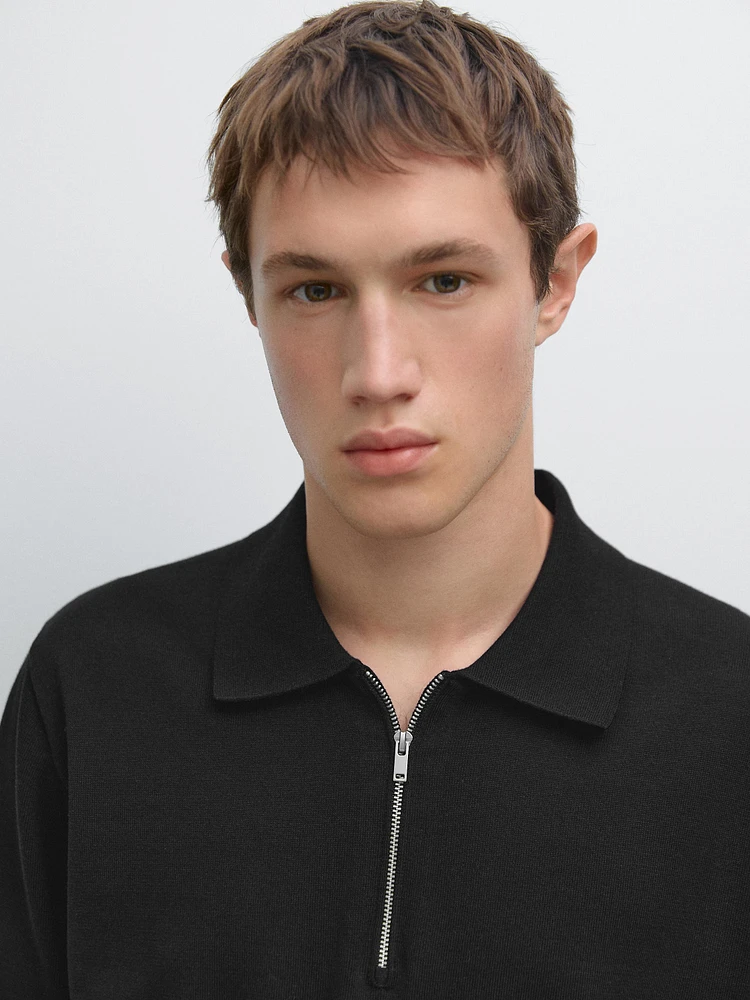 Cotton knit quarter-zip polo shirt