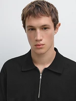 Cotton knit quarter-zip polo shirt