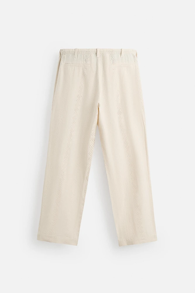 EMBROIDERED CUTWORK COTTON - LINEN PANTS