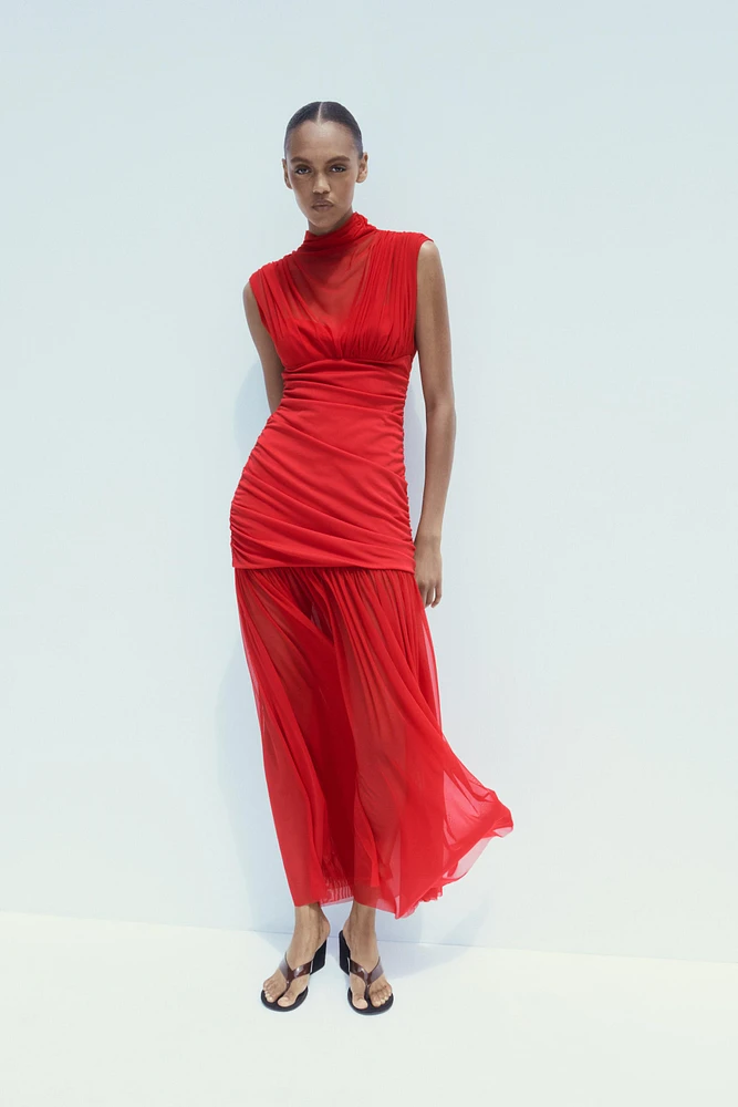 COMBINATION TULLE MIDI DRESS