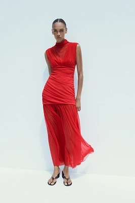 COMBINATION TULLE MIDI DRESS