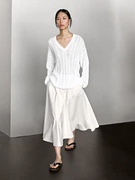 Pull coton en maille tressée ajourée