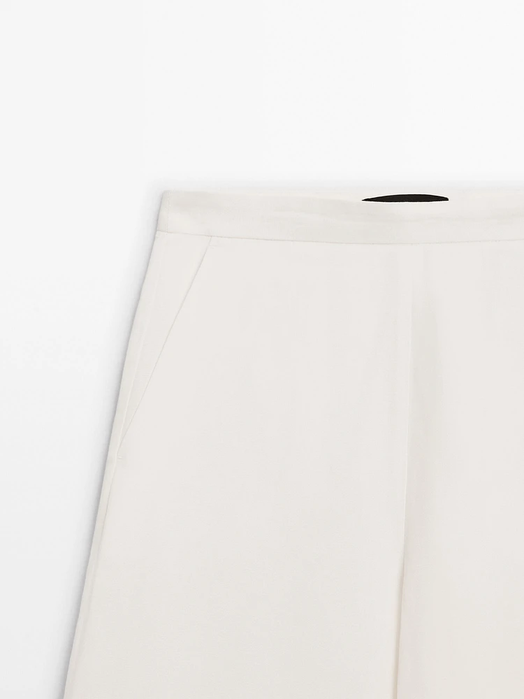 Straight fit flowing linen blend trousers
