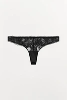 EMBROIDERED MESH THONG