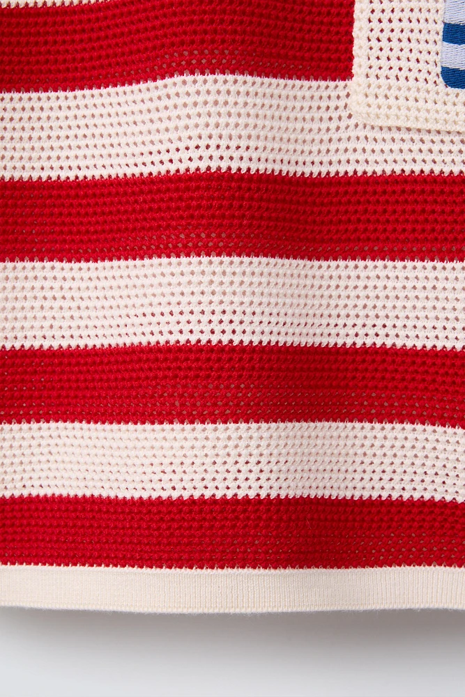 T-SHIRT MAILLES RAYURES BRODÉ PHARE