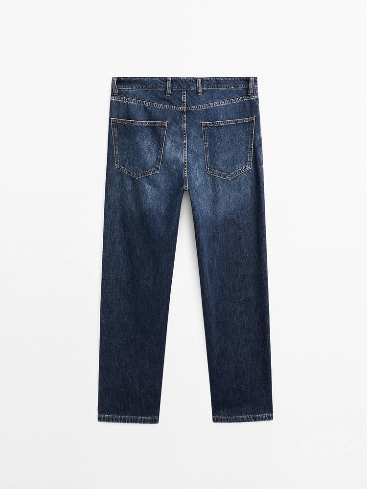 Cotton blend wide-leg jeans