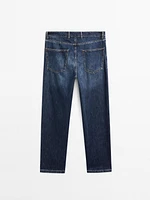 Cotton blend wide-leg jeans