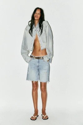 MID-RISE RIPPED TRF DENIM SHORTS