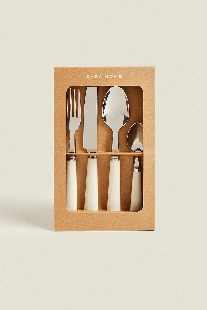 4-PIECE FLATWARE SET WITH CREAM HANDLE