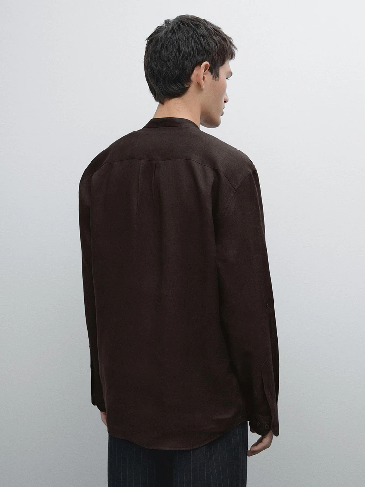 100% linen stand-up collar shirt