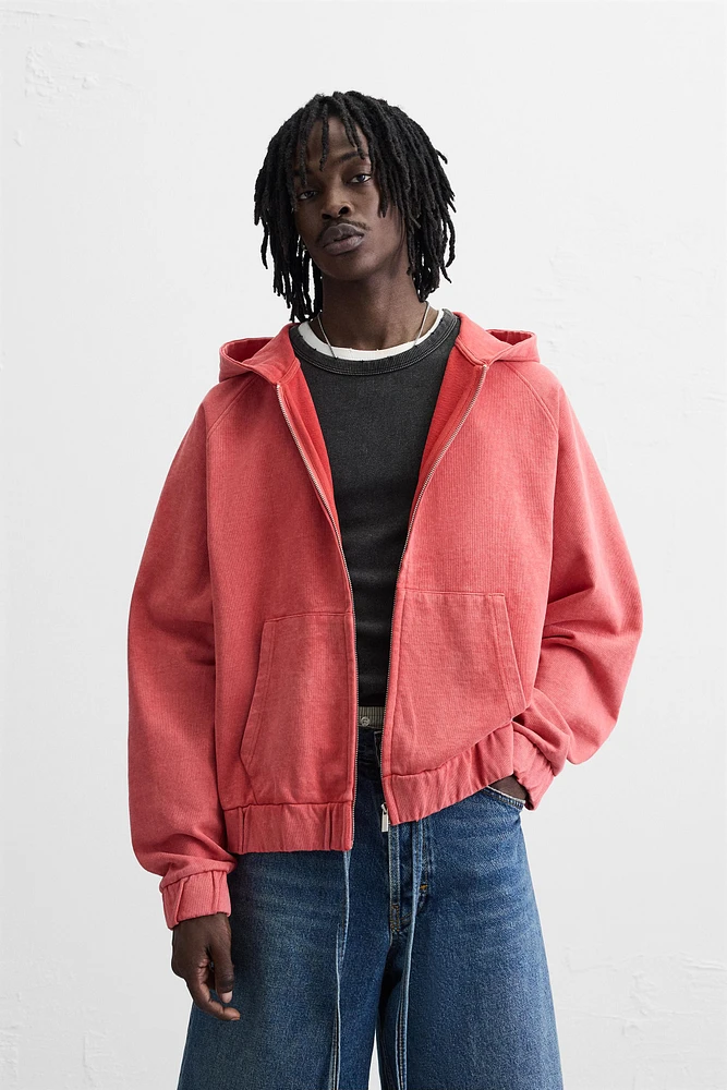 WASHED DETAIL ZIPPERED SWEATSHIRT