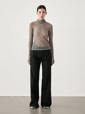 Mid-rise stretch flared trousers