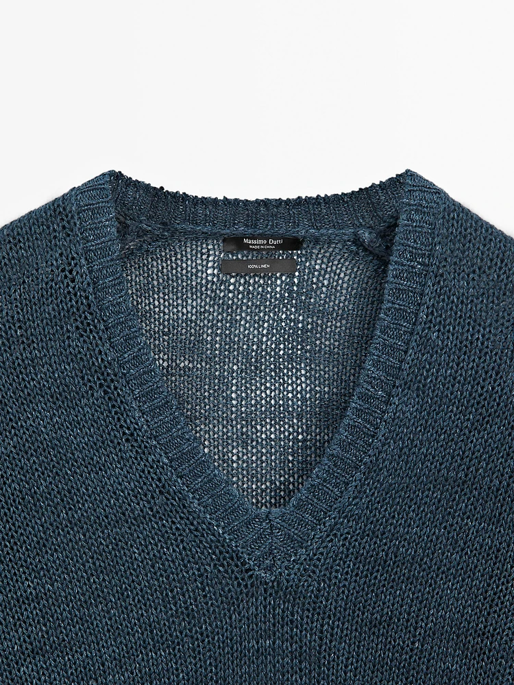 100% linen cutwork sweater