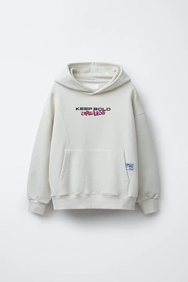 TEXT PRINT HOODED SWEATSHIRT