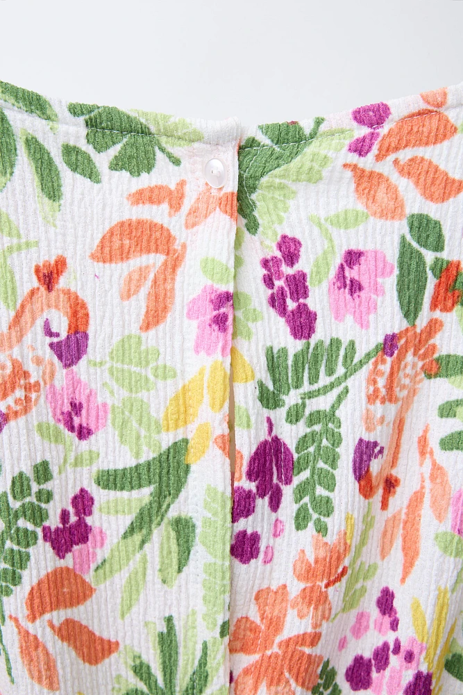 TEXTURED FLORAL SHORT JUMPSUIT