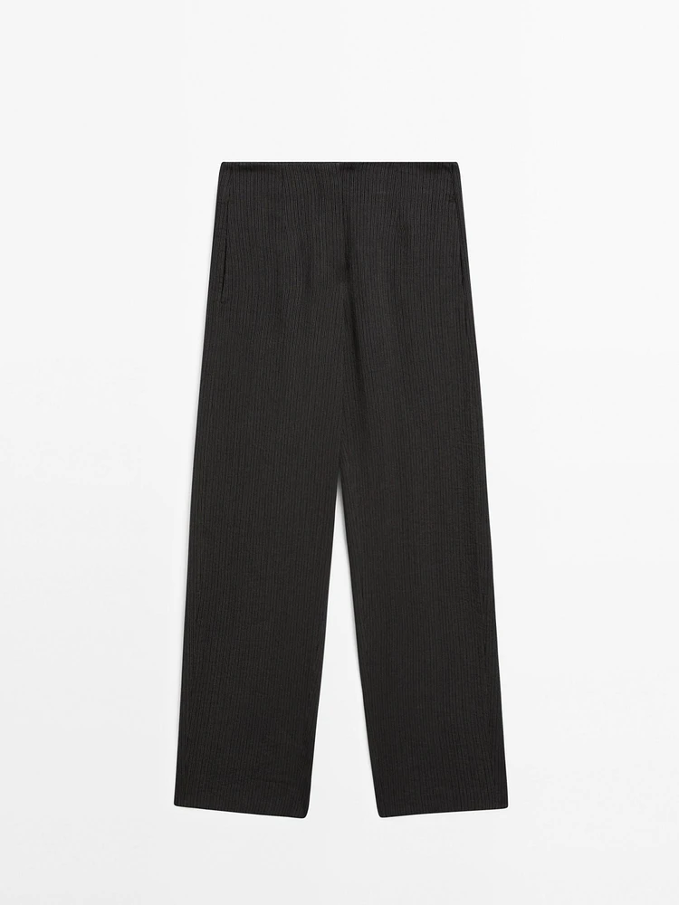 Pantalon de tailleur à rayures en coton mélangé