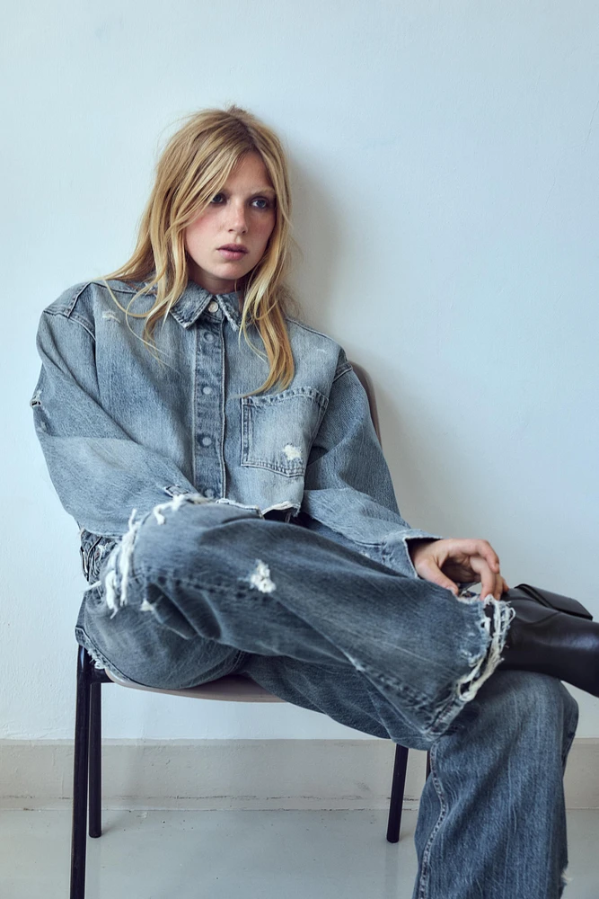 TRF CROPPED RIPPED DENIM OVERSHIRT