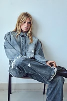 TRF CROPPED RIPPED DENIM OVERSHIRT