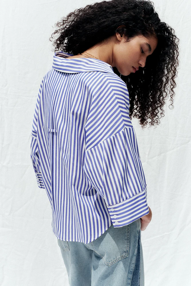 STRIPED SHIRT WITH WIDE METALLIC THREAD SLEEVES