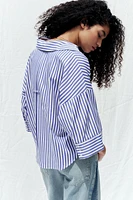 STRIPED SHIRT WITH WIDE METALLIC THREAD SLEEVES