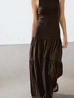 Long strappy cotton blend dress