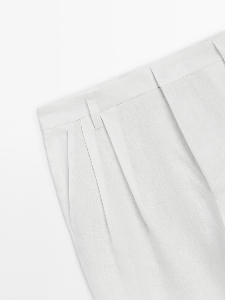Pantalon à double pince 100 % lin