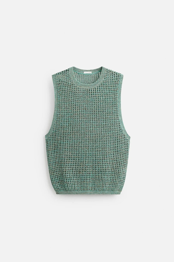 GILET SANS MANCHES EN MAILLE AJOURÉE