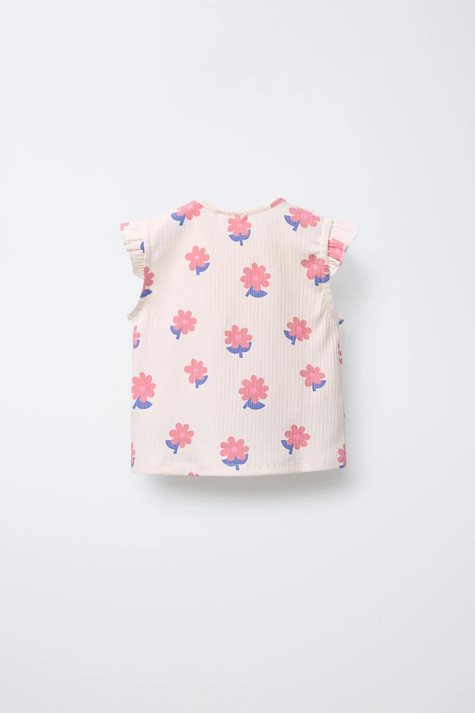 RIBBED PRINTED KNOT T-SHIRT