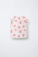 RIBBED PRINTED KNOT T-SHIRT
