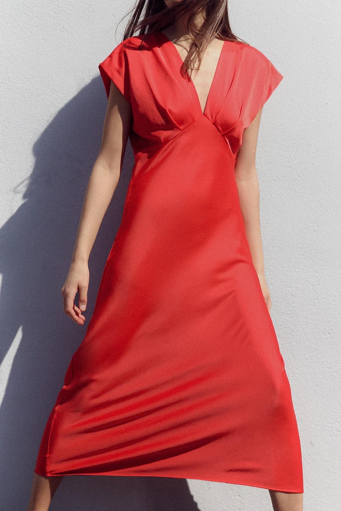 SATIN EFFECT MIDI DRESS