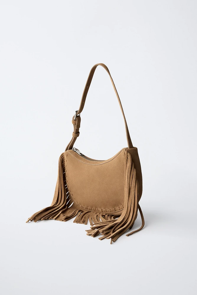 SUEDE FRINGE SHOULDER BAG