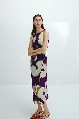 PRINTED SATIN EFFECT MIDI DRESS