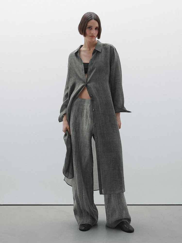 Semi-sheer ramie blend oversize blouse