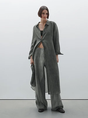 Semi-sheer ramie blend oversize blouse