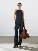 Wide leg denim trousers