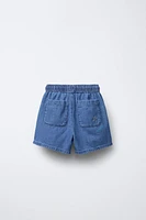 EMBROIDERED PALM TREE DENIM SHORTS