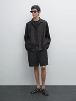 100% linen darted Bermuda shorts