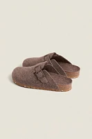 BUCKLED FELT MULE CLOG SLIPPERS