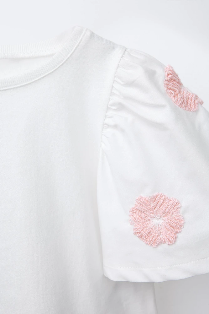 BLOUSE EN MATIÈRES VARIÉES FLEURS BRODÉES
