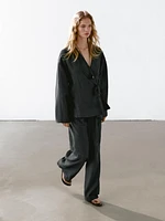 Pantalon large lin mélangé