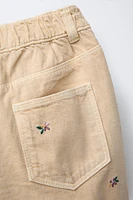 EMBROIDERED FLORAL BALLOON TWILL PANTS