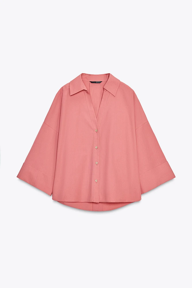 CHEMISE EN POPELINE AVEC MANCHES LARGES