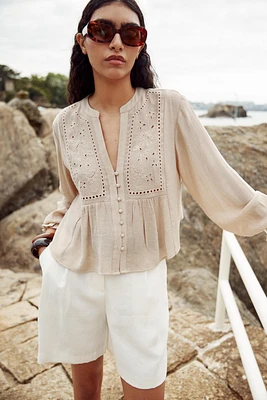 SHORT EMBROIDERED EYELET BLOUSE