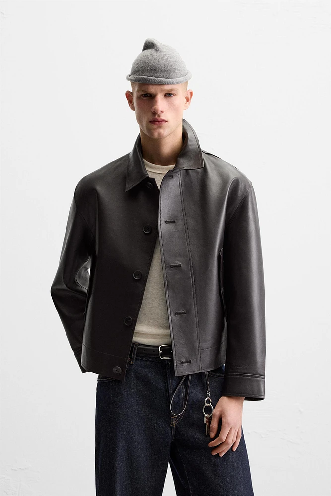 BLOUSON EN CUIR À POCHES