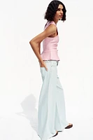 TIE-DETAIL PEPLUM KNIT TOP