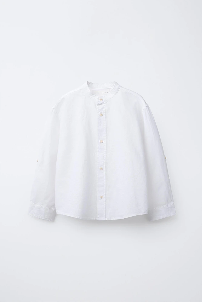 LINEN MANDARIN COLLAR SHIRT