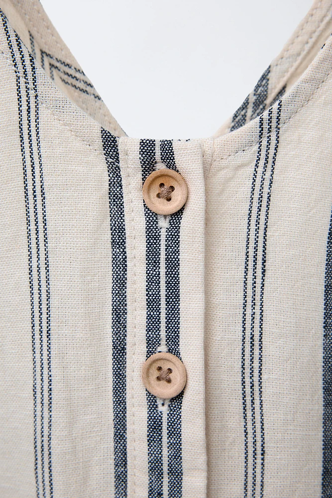 STRIPED LINEN LONG OVERALLS