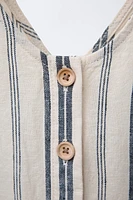 STRIPED LINEN LONG OVERALLS