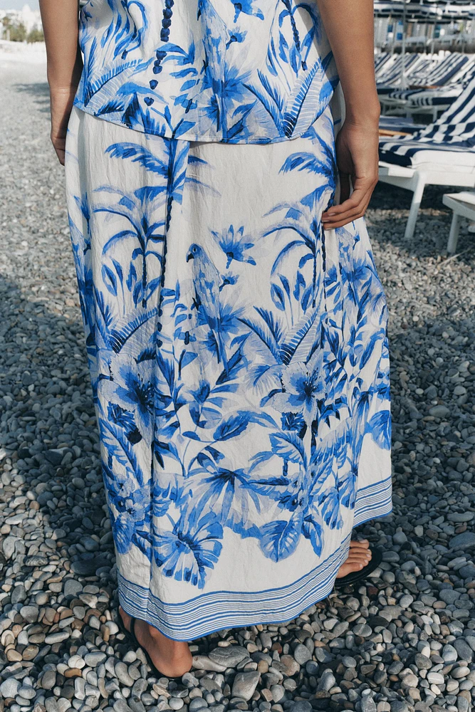 TROPICAL PRINT MIDI SKIRT