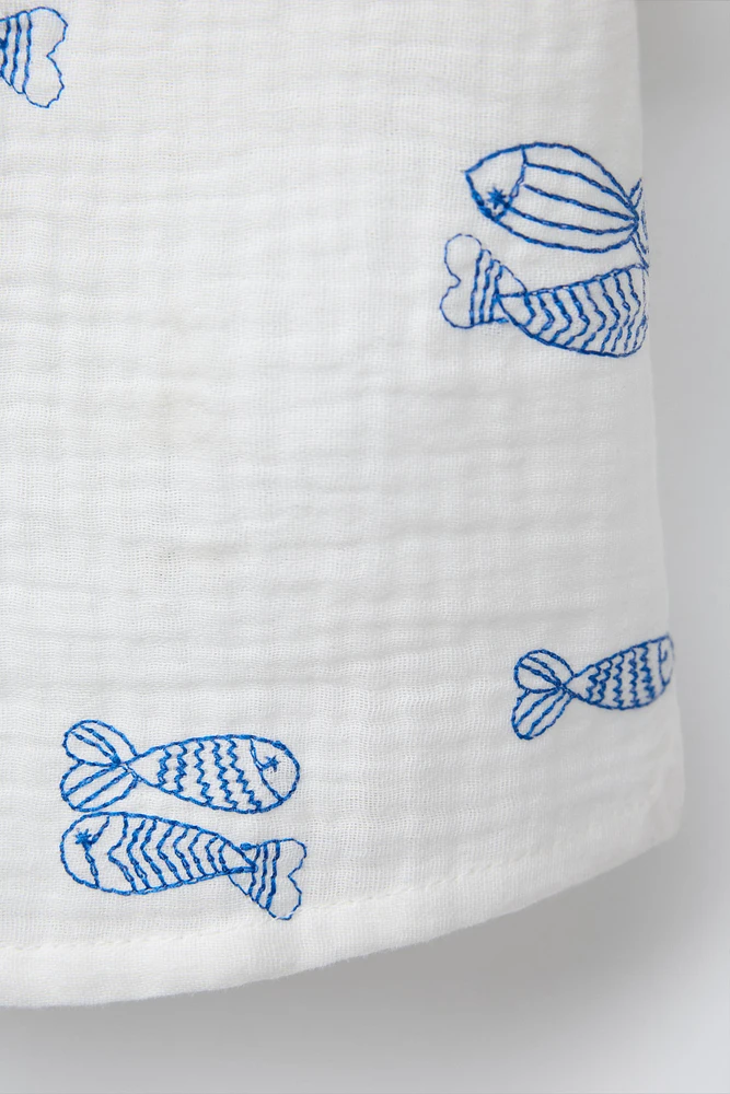 CHEMISE STRUCTURE POISSONS BRODÉS